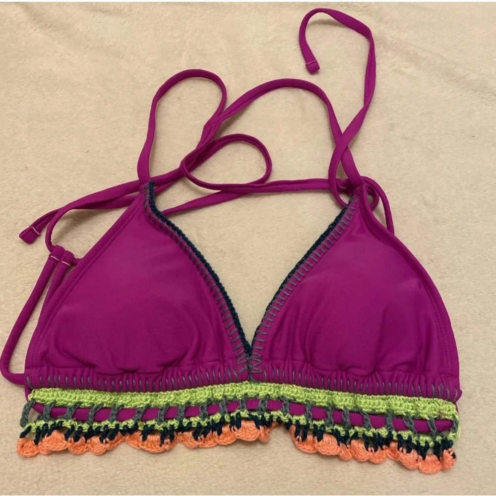 Xhilaration Fuchsia Crochet Trim Bikini Top